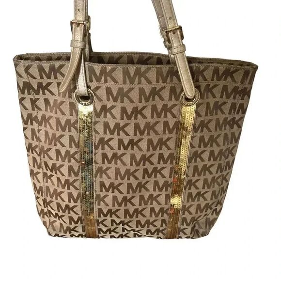 Michael Kors Monogram Sequin Brown/GoldTote - Picture 2 of 11
